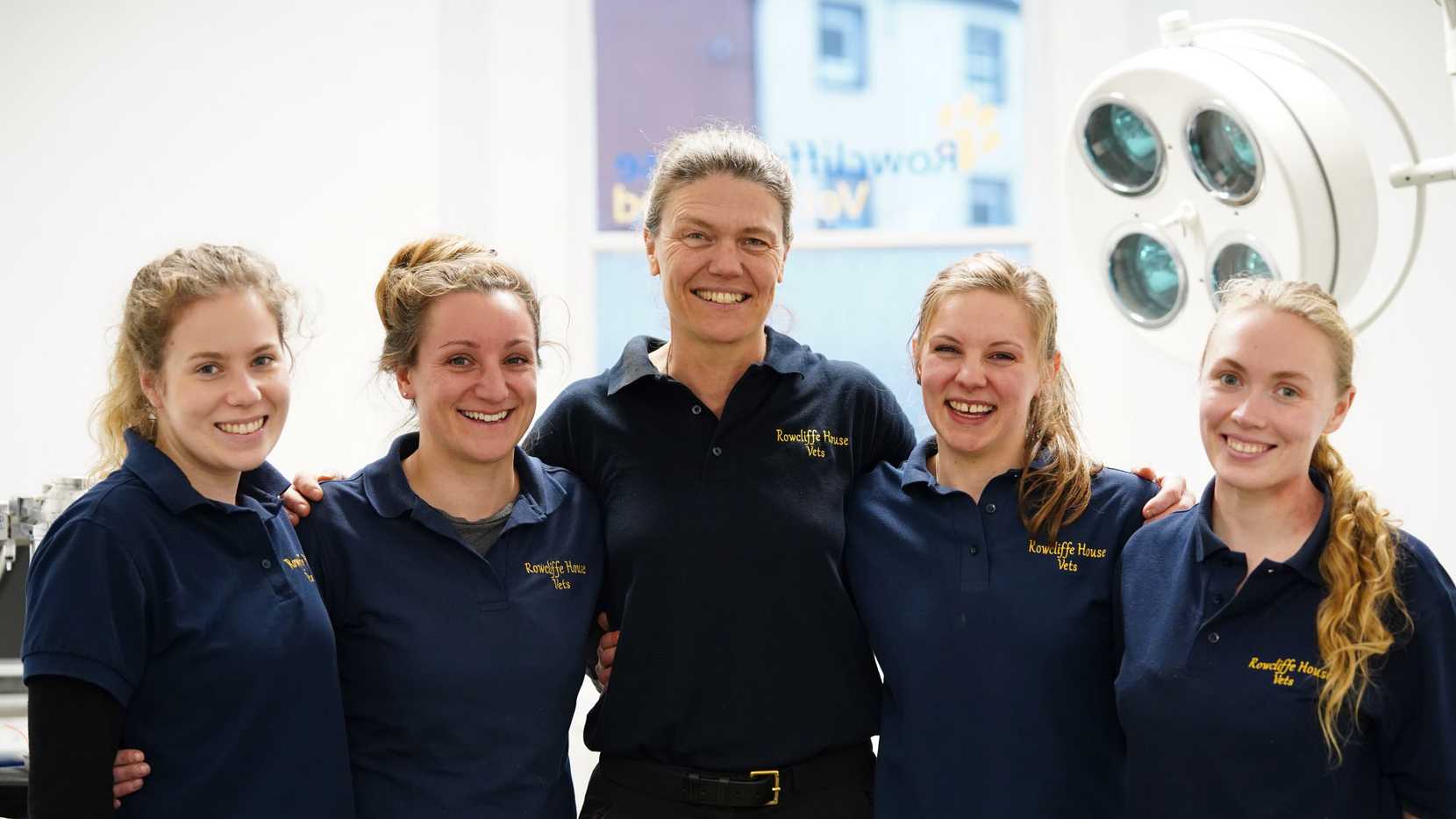 Team of female vets smiling at Rowcliffe Vets
